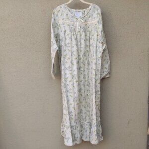 Ashley Taylor Blue Flannel Floral Lace Nightgown L